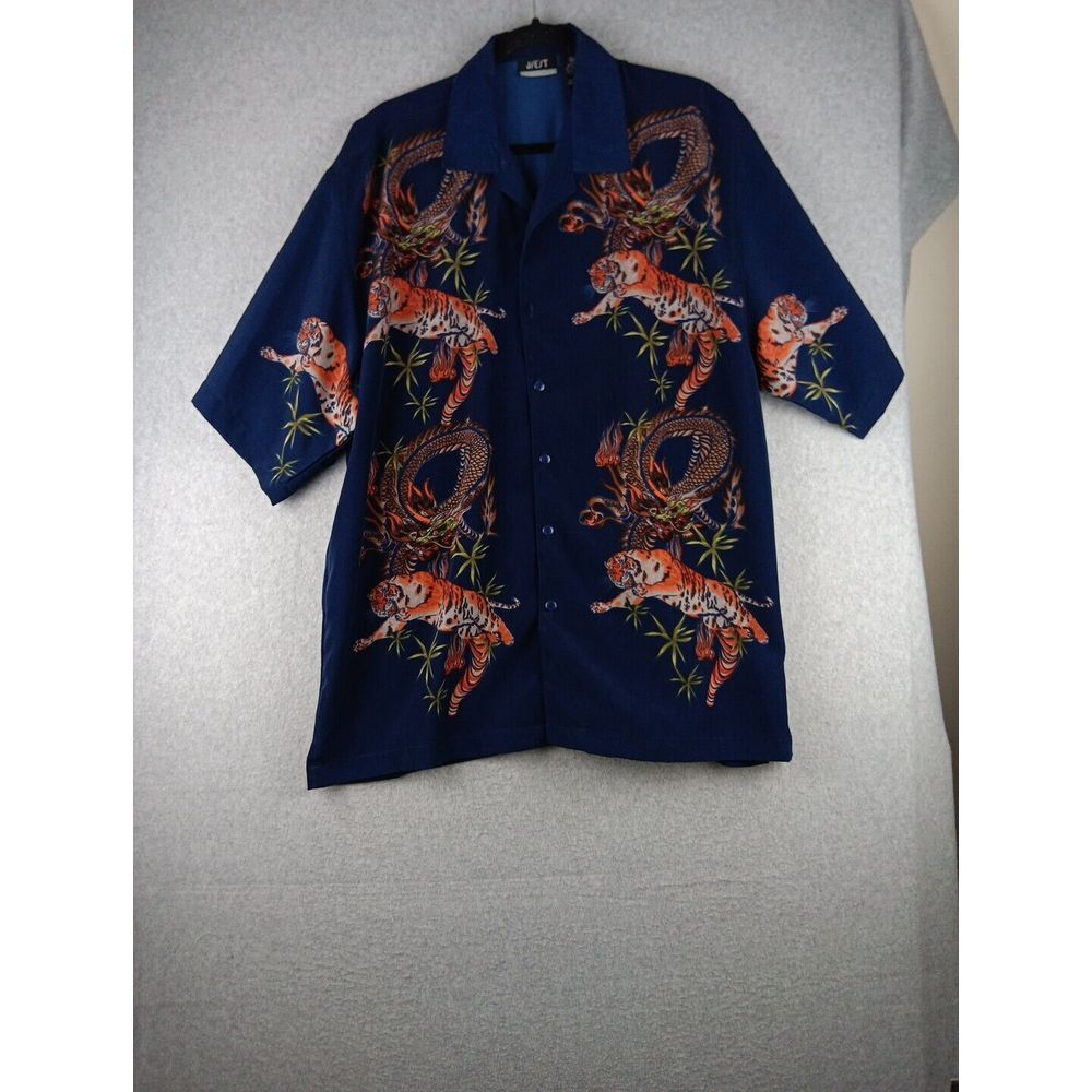J/E/T Strtwr Shirt Mens XL Blue AOP Tiger Graphic Hip Hop Streetwear Button